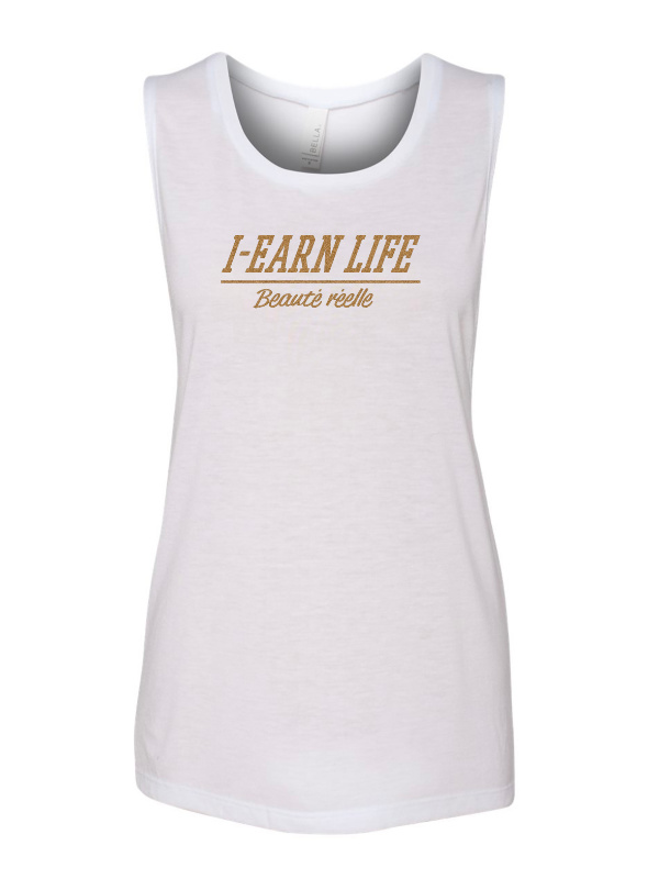 I-Earn Life Women’s 'Beauté réelle' Sleeveless White and Gold Top